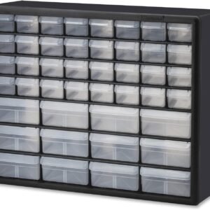 Akro-Mils 44-Drawer Plastic Drawer Storage Cabinet for Garage Organization, Bead Organizer, Building Bricks Storage, Teacher Toolbox, Makeup Organizer, 20-Inch W x 6-Inch D x 16-Inch H, 10144 Black