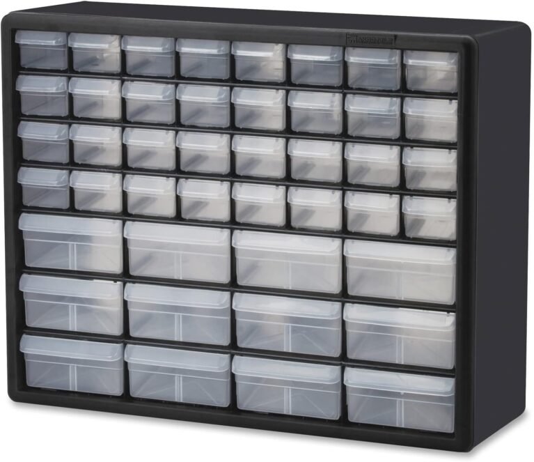 Akro-Mils 44-Drawer Plastic Drawer Storage Cabinet for Garage Organization, Bead Organizer, Building Bricks Storage, Teacher Toolbox, Makeup Organizer, 20-Inch W x 6-Inch D x 16-Inch H, 10144 Black