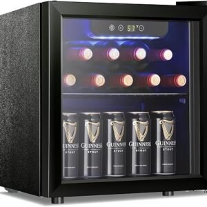 Antarctic Star 12 Bottle 48 Can Wine Cooler/Cabinet Beverage Refrigerator Mini Fridge Low Noise Clear Glass Door Counter Top Cellar for Beer Soda Bar 1.3 cu.ft Black