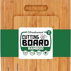 Bamboo Cutting Boards for Kitchen [Set of 3] Wood Cutting Board for Chopping Meat, Vegetables, Fruits, Cheese, Knife Friendly Serving Tray with Handles