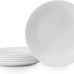 Corelle Vitrelle 6-Piece Salad Plates Set, Triple Layer Glass and Chip Resistant, 8-1/2-Inch Lightweight Round Plates, Winter Frost White