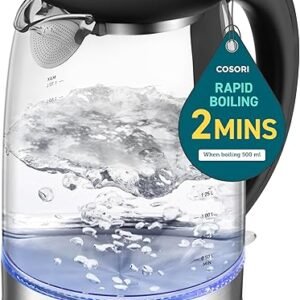 Cosori Electric Kettle, No Plastic Filter & Spout, Stainless Steel Inner Lid, Tea Kettle & Hot Water Boiler For Coffee & Tea, Water Heater & Teapot, Automatic Shut Off, Black, 1.7L/1500W