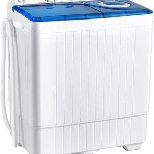 COSTWAY, Twin Tub 26lbs Capacity Laundry, 18lbs 8lbs Spinner Combo with Timer Knobs, Built-in Drain Pump, Compact Washer for Home Dorm Apartment (Blue+White) portable washing machine