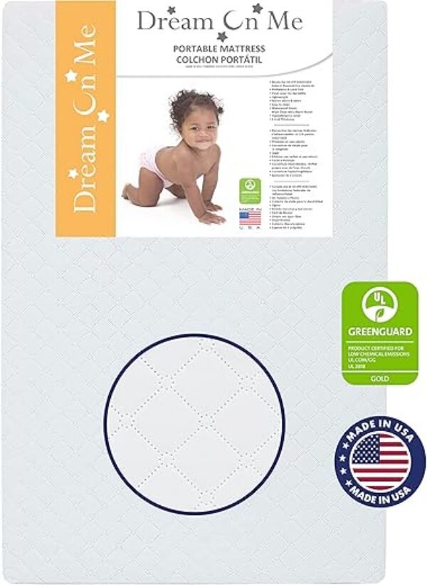 Dream On Me Holly 3” Fiber Baby Crib Mattress, Fits All Mini & Portable Cribs Only, Greenguard Gold and JPMA Certified Crib Mattress, Easy to Clean and Waterproof Vinyl Cover