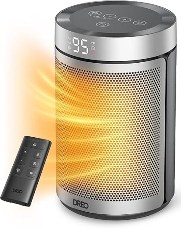 Dreo Space Heater, Portable Electric Heaters for Indoor Use with Thermostat, 1-12H Timer, Eco and Fan Mode, 1500W PTC Ceramic Safety Heat for Office Bedroom Home, With Remote, Silver