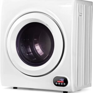 Euhomy Compact Laundry Dryer, 3.5 cu ft Front Load Stainless Steel Clothes Dryers With Exhaust Pipe, 1500W, LCD Control Panel Four-Function Portable Dryer For Apartments, Home, Dorm, White