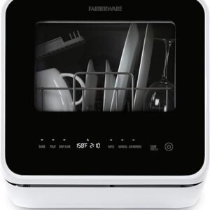 Farberware FDW05ASBWHA Complete Portable Countertop Dishwasher with 5-Liter Built-in Water Tank, 5 Programs, Baby Care, Glass & Fruit Wash, Black/White Original