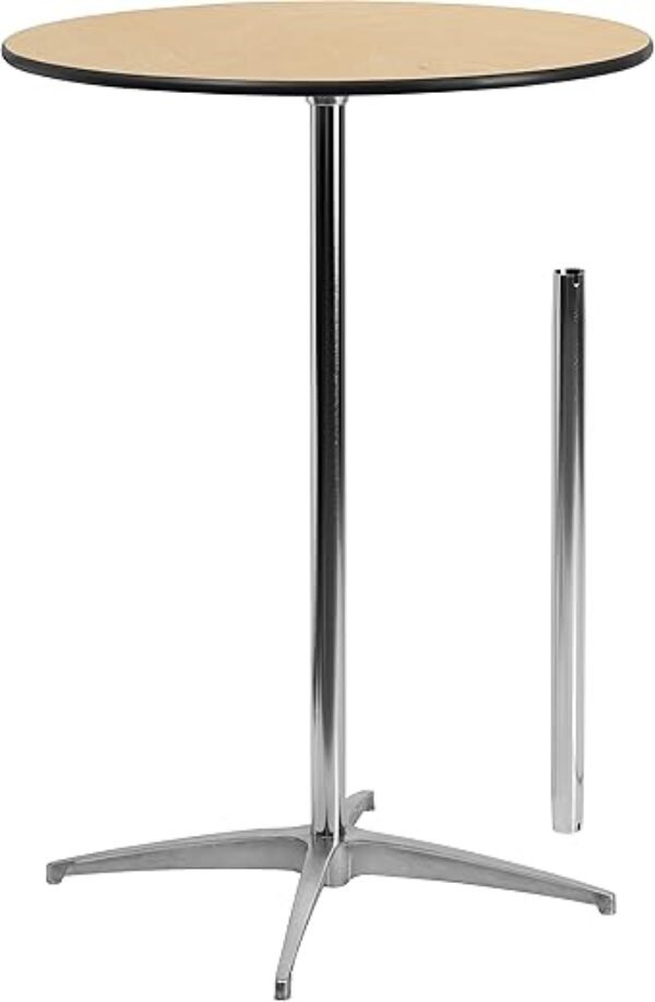 Flash Furniture Lars 30'' Round Wood Cocktail Table with 30'' and 42'' Columns, Adjustable Wood Bar Height Table for Events or Home Use, Natural