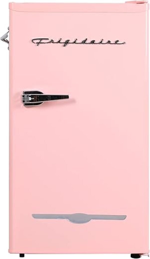 Frigidaire EFR376 Retro Bar Fridge Refrigerator with Side Bottle Opener, 3.2 cu. Ft, Pink/Coral