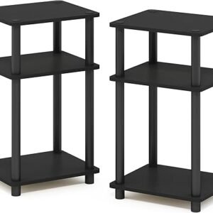 Furinno Just 3-Tier Turn-N-Tube End Table / Side Table / Night Stand / Bedside Table with Plastic Poles, 2-Pack, Americano/Black