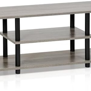 Furinno Turn-N-Tube No Tools 3D 3-Tier Entertainment TV Stand up to 50 inch TV, Round Tubes, French Oak Grey/Black