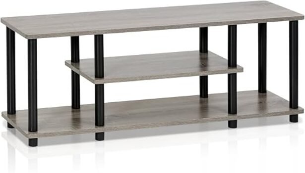 Furinno Turn-N-Tube No Tools 3D 3-Tier Entertainment TV Stand up to 50 inch TV, Round Tubes, French Oak Grey/Black