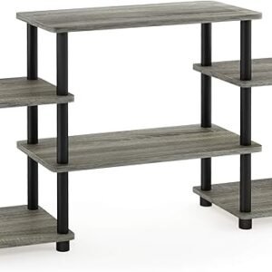 Furinno Turn-N-Tube No Tools Entertainment Center, Round Square Corner, French Oak Grey/Black