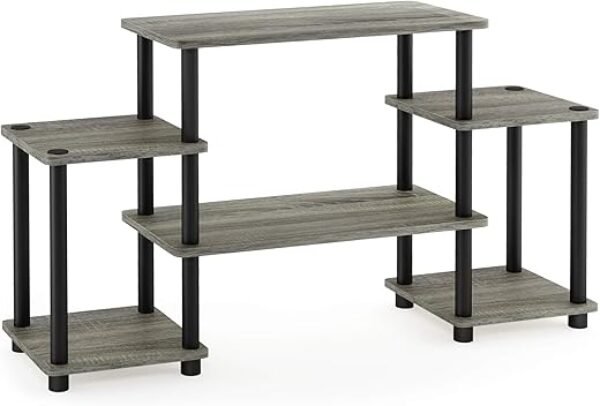 Furinno Turn-N-Tube No Tools Entertainment Center, Round Square Corner, French Oak Grey/Black