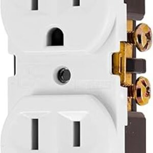 GE UltraPro Duplex Heavy-Duty Receptacle, White, Wall Outlet, Reinforced Yoke, Self-grounding Clip, 3 Prong, Supports 15A, UL Listed, 42157