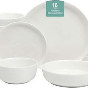 Gibson Home Oslo Porcelain Chip and Scratch Resistant Dinnerware Set, Service for 4 (16pcs), Plates and Bowls Dishes Sets, White
