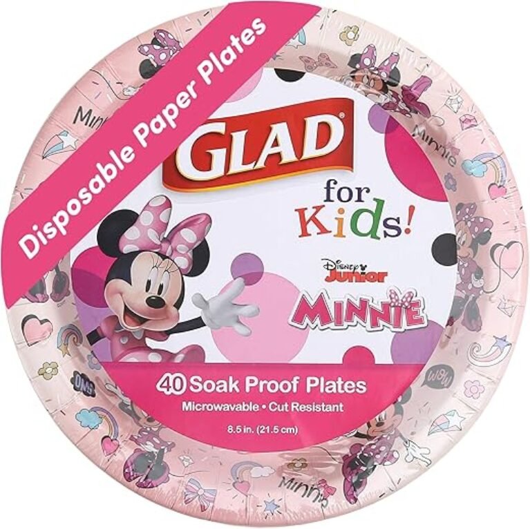 Glad for Kids Disney Minnie Mouse Disposable Paper Plates, Pink - Soak Proof, Microwave Safe Pink Cake Plates, Kid Friendly Dinnerware for Everyday Use, 8.5 Inch, 40 Count