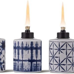 Glass Tie-Dye Tabletop Torches, 3-Pack – Decorative Outdoor Torches for Patio, Backyard & Garden – Portable Tabletop Citronella Torches for Outdoor Lighting – Blue, 5.75-Inch