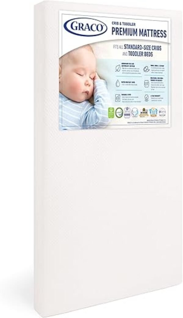 Graco Premium Crib & Toddler Mattress – GREENGUARD Gold Certified & CertiPUR-US Certified, Fits All Standard Crib & Toddler Beds, Waterproof Sleep Surface, Machine-Washable Outer Cover for Easy Care