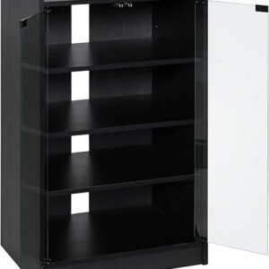 HOMCOM Media Cabinet, 4-Tier Stereo Cabinet, Modern Audio Video Media Stand with Adjustable Shelves, Tempered Glass Doors, and Cable Management, Distressed Black