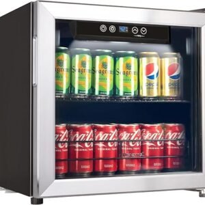 Honeywell Beverage Refrigerator and Cooler, 48 Can Mini Fridge with Glass Door for Soda Beer or Wine for Office or Bar with Adjustable Removable Shelving