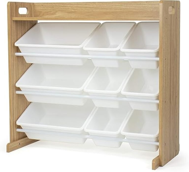 Humble Crew Toy Storage Organizer with Top Shelf and 9 Removable Bins, Natural/White – Toddler Bookshelf with Toy Organizer - Modern Toy Rack Ideal for Kids' Rooms, Playrooms, and Nurseries