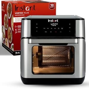 Instant Pot 10QT Air Fryer, 7-in-1 Functions with EvenCrisp Technology that Crisps, Broils, Bakes, Roasts, Dehydrates, Reheats & Rotisseries, Includes over 100 In-App Recipes, Stainless Steel