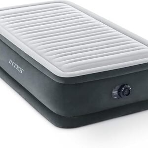 Intex 67765ED Dura-Beam Deluxe Comfort-Plush Mid-Rise Air Mattress : Fiber-Tech – Twin Size – Built-in Electric Pump – 13in Bed Height – 300lb Weight Capacity