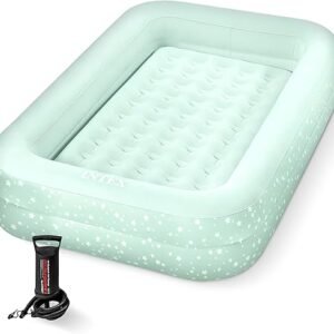 Intex Kids Travel Air Mattress Inflatable Bed with Raised Sides and Hand Pump - Portable Blow-Up Toddler Traveler Bed for Children's Naps or Sleep