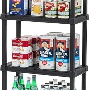 IRIS USA 4-Shelf Heavy Duty Plastic Storage Shelves, 160lb Capacity, 48"H x 24"W x 12"D, Medium Modular Shelving Unit Storage Organizer for Garage, Home, Bathroom & Laundry, Storage Rack - Black