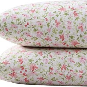 Laura Ashley - Standard Pillowcase Set, Breathable Percale Cotton Bedding, Crisp & Cool Home Decor (Norella Pink, 2 Piece)