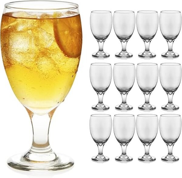Libbey Classic Clear Glass Goblets Set of 12, Dishwasher Safe Drinking Goblets for Iced Tea, Sangria, and More, Ideal Goblet Glassware for Parties