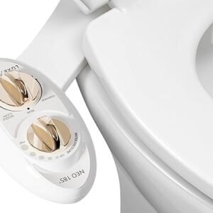 LUXE Bidet NEO 185 - Self-Cleaning, Dual Nozzle, Non-Electric Bidet Attachment for Toilet Seat, Adjustable Water Pressure, Rear and Feminine Wash (Gold)
