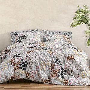 MARIMEKKO - King Duvet Cover Set, Cotton Percale Bedding with Matching Shams, All Season Home Decor (Pieni Letto Multicolor, King)