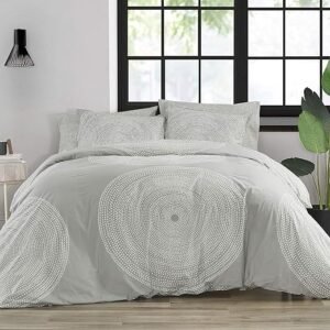 MARIMEKKO - King Duvet Cover Set, Smooth Cotton Percale Bedding with Matching Shams, Lightweight Home Decor (Fokus Grey, King)
