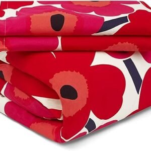 MARIMEKKO - Queen Duvet Cover Set, Cotton Bedding with Matching Shams & Botton Closure, All Season Home Decor (Unikko Red, Queen)