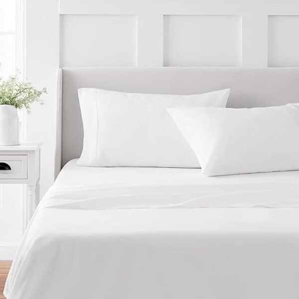 MARTHA STEWART 100% Cotton Queen Sheet Set - 4 Piece, Soft, Smooth, Durable, Easy Care, 16" Deep Pocket Sheets, Bedding Sheets, Sateen Sheet, 1 Flat, 1 Fitted, 2 Pillowcases, White