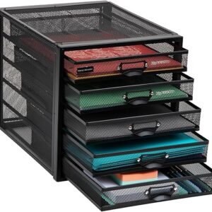 Mind Reader File Storage Drawers, Desk Organizer, Multi-Purpose, Crafts, Office, Metal Mesh, 11"L x 14"W x 11"H, Black, 5 Drawer