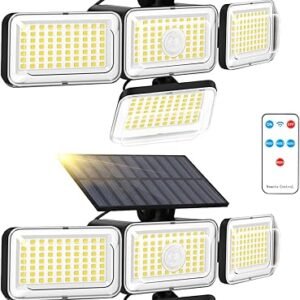 Mokot Solar Lights Outdoor, 288 LED 2800LM Motion Sensor Outdoor Light with Remote Control, 4 Heads IP65 Waterproof Solar Flood Security Lights for Outside Patio Wall -2PACK