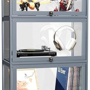 MoNiBloom 3-Tier Display Cabinet with Acrylic Doors, 42” Transparent Curio Display Case, Toy Organizers Rack & Storage Shelf for Living Room