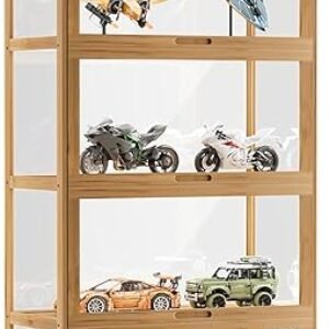 MoNiBloom 55" Curio Display Cabinet with Doors, 4-Tier Bamboo Showcase Storage Cabinet Shelf Collectibles Toy Display Case for Living Room, Natural
