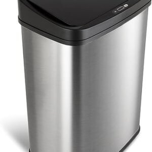 NINESTARS DZT-50-28 Automatic Touchless Motion Sensor Rectangular Trash Can, 13 Gal, Black Trim
