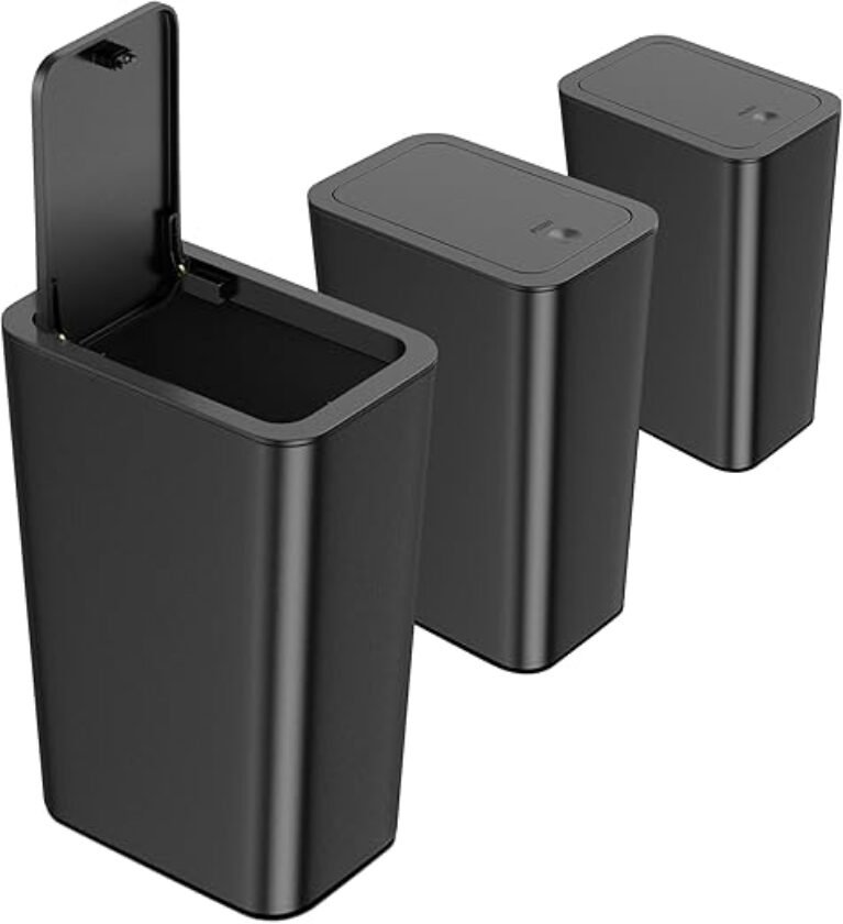 N. NETDOT 3 Pack 10 Liter Small Trash Can with lid, 2.6 Gallon,Garbage Can Slim Trash Bin Waste Basket for Bathroom,Kitchen,Bedroom,Living Room,Office,Laundry - Black