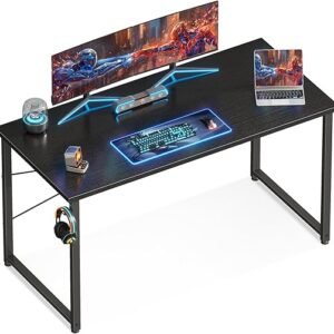 ODK 48 Inches Computer Desk for Home Office, Office Table for Small Spaces, Writing Desk with Headphone Hooks, Black