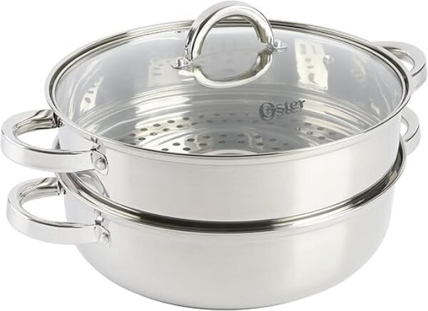 Oster Sangerfield Stainless Steel Cookware, 3.0-Quart Dutch Oven w/Steamer Basket