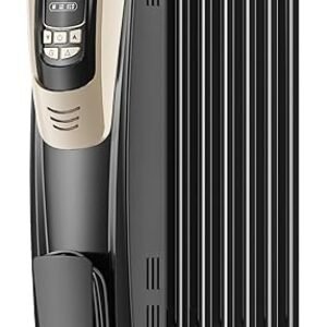 PELONIS Champagne Oil Filled Radiator Heater with Remote and Thermostat, 5 Temperature Settings for indoor use Large Room, Energy Efficient Electric Space heater with Safety Features