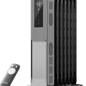 PELONIS Oil Filled Radiator, Electric Space Heater for Indoor Use Large Room with Thermostat & Remote, 3 Modes & 3 Heat Settings, ECO Mode, 24H Timer, Quiet, Overheat & Tip-Over Protection, 1500W
