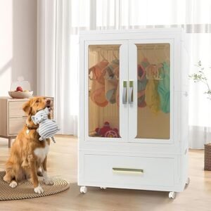 Pet Wardrobe Closet, Dog Closet - Stackable Storage Bins with Doors, Wheels, and Hanging Rods - Stackable Drawers Closet - Pet Accessories, Dog Toys, Pet Clothes