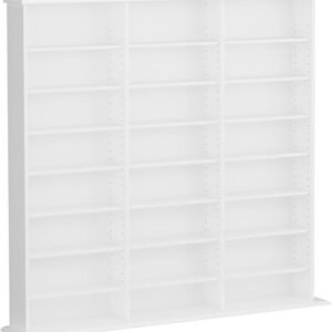 Prepac 3 Column 51" Tall White Display Multimedia Cabinet, Wood Media Storage with Removable Sheves, Modern Multimedia Storage Unit with 21 Adjustable Shelves for Books, DVDs and Collectibles, White