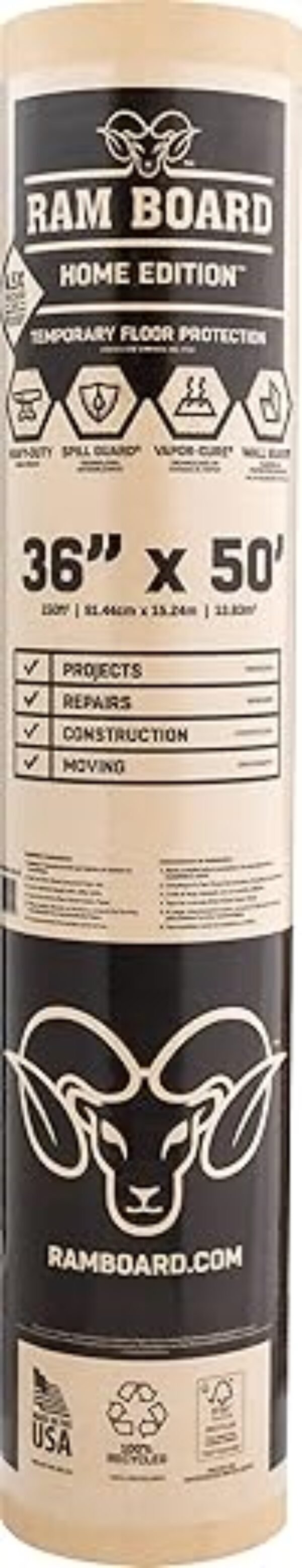 Ram Board Home Edition, Heavy Duty 36 inch x 50 feet Painting, Remodeling, Construction,Temporary Floor Protection (150 Sq. Ft.)